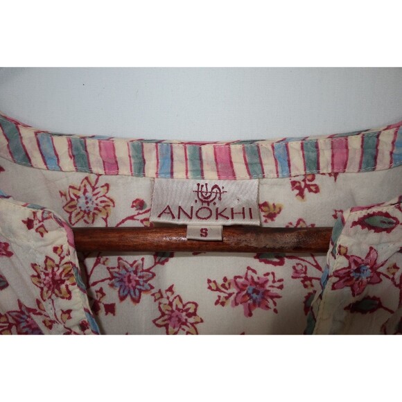 Anokhi Red Pink & White Floral Tunic Top Cotton Curved Hem Anthropologie Size S - Picture 4 of 6